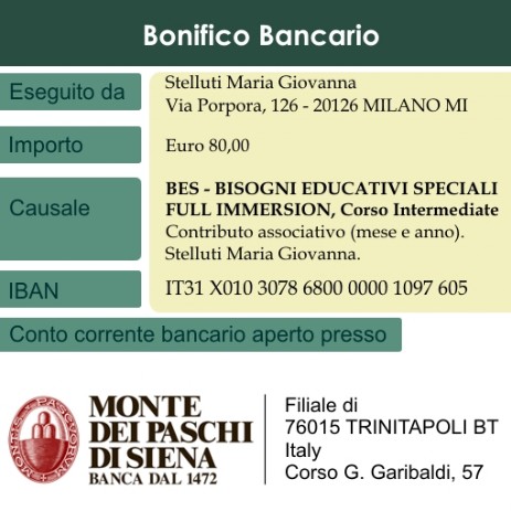 BES, Bisogni Educativi Speciali bonifico bancario